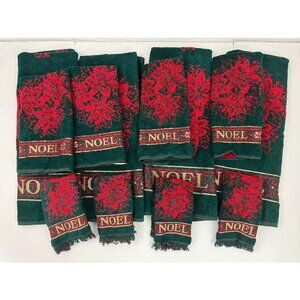 Fieldcrest Poinsetta Noel Holiday Christmas Towel 12 pc Set Bath Hand Tip NWOT